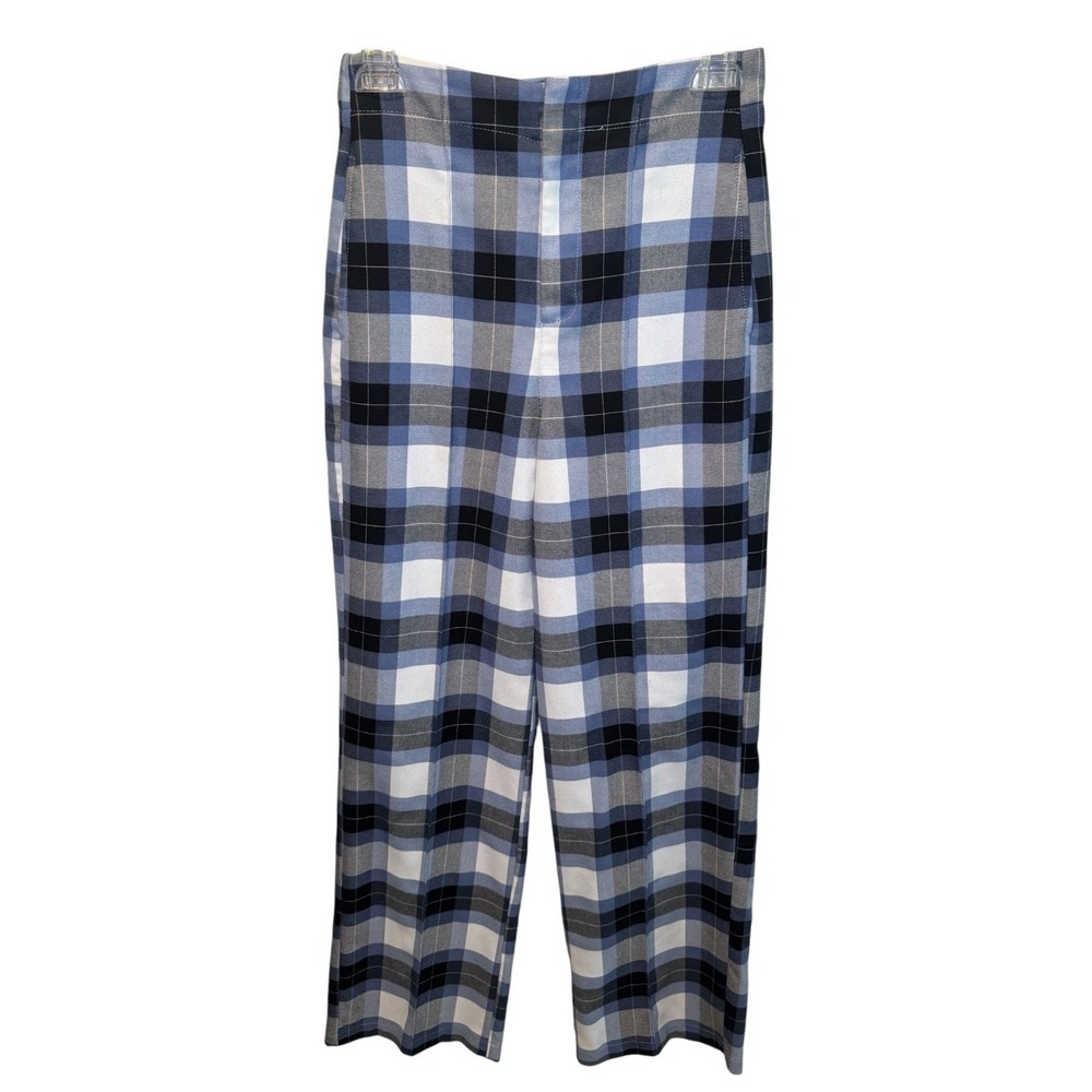 Urban Outfitters Womens Blue Plaid High Rise Straight Wide Leg Pants XS